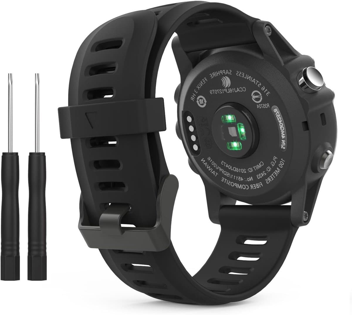 Silicone Horlogeband voor sportactiviteiten - Zwart - Compatibel met Garmin Fenix 3, Fenix 5X, D2 Delta PX, Tactix Charlie, Descent Mk1, Quatix 3.
