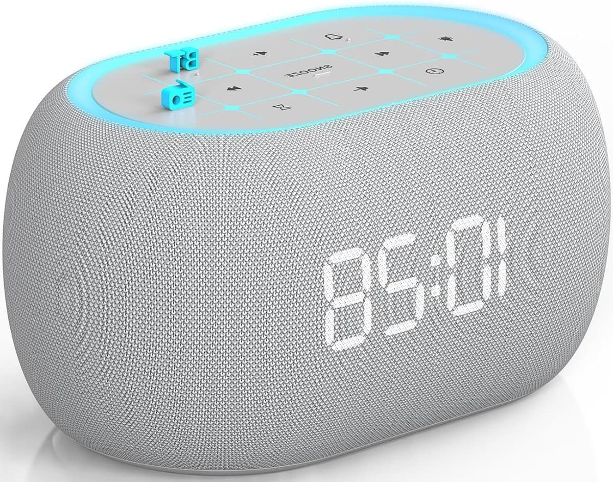 Wekker Radio - Bluetooth Speaker - Ontspannen Muziek - Hi-Fi Stereo Geluid - Klein Formaat - Grijs