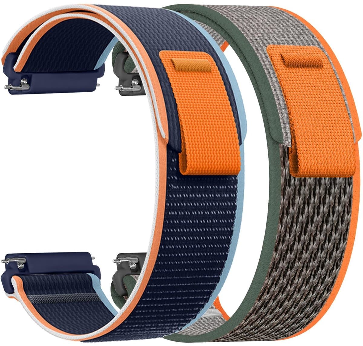 ONF3 - Nylon Sportarmband - Verstelbare Polsband - Universeel - 22 mm - Compatibel met Garmin en Samsung - 2 Stuks in Oranje en Blauw