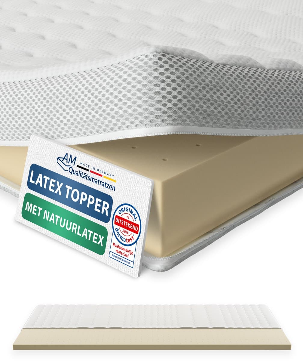 AM Qualitätsmatratzen Premium Latex Topper 105x190 cm met SG 65 - Hoogwaardige Tencel tijk - Antislipfunctie - Omringende klimaatband - Kwaliteit made in Germany - Latex Topper 105 x 190