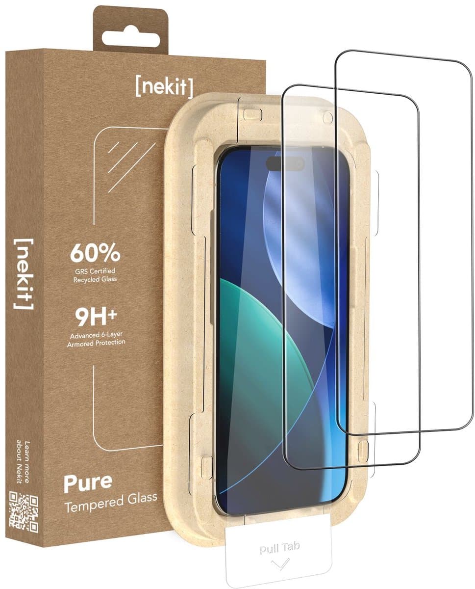 NEKIT Pure - Duo Pack Tempered Glass Geschikt voor iPhone 17 - 9H+ Gehard - GRS Gerecycled Glas - Screen Protector met Installatiebox - Case Friendly