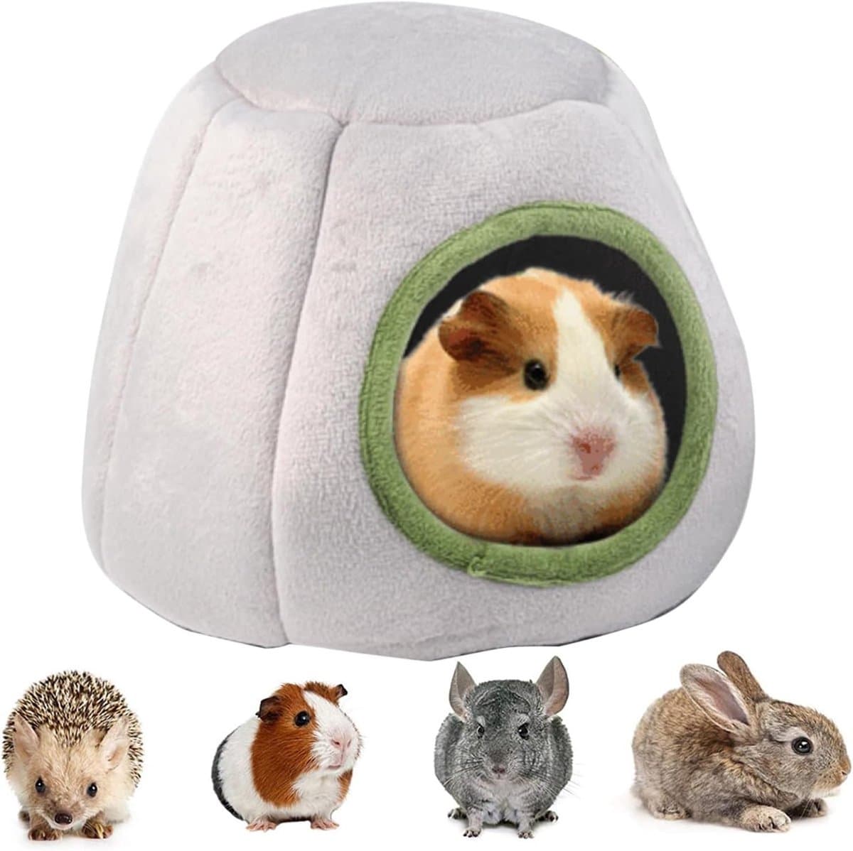 Comfortabel Dierenbed voor Hamsters, Cavia's en Kleine Dieren - Hamster Nest met Hangende Oogjes en Zacht Grijs Ontwerp