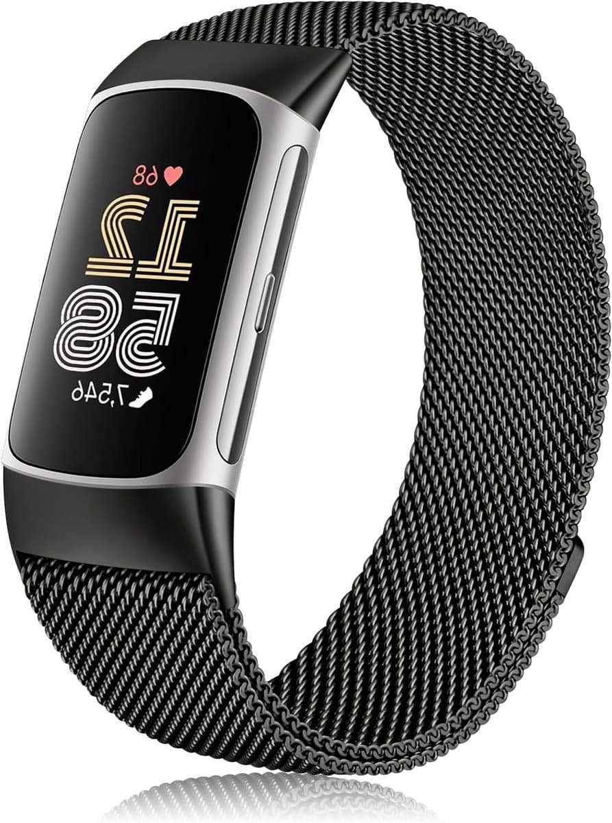 Stijlvolle Rvs Mesh Vervangband voor Fitbit Charge 6 voor Mannen en Vrouwen, Zwart, Duurzaam en Comfortabel