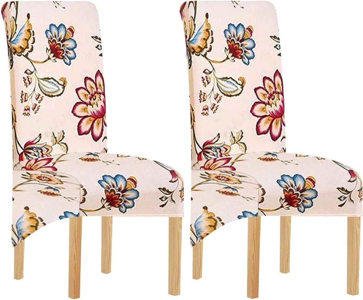 Stoelhoezen Eetkamer - Meubelbescherming - Interieur Decoratie - Stretch Pasvorm - 2 Stuks - Bloemenpatroon
