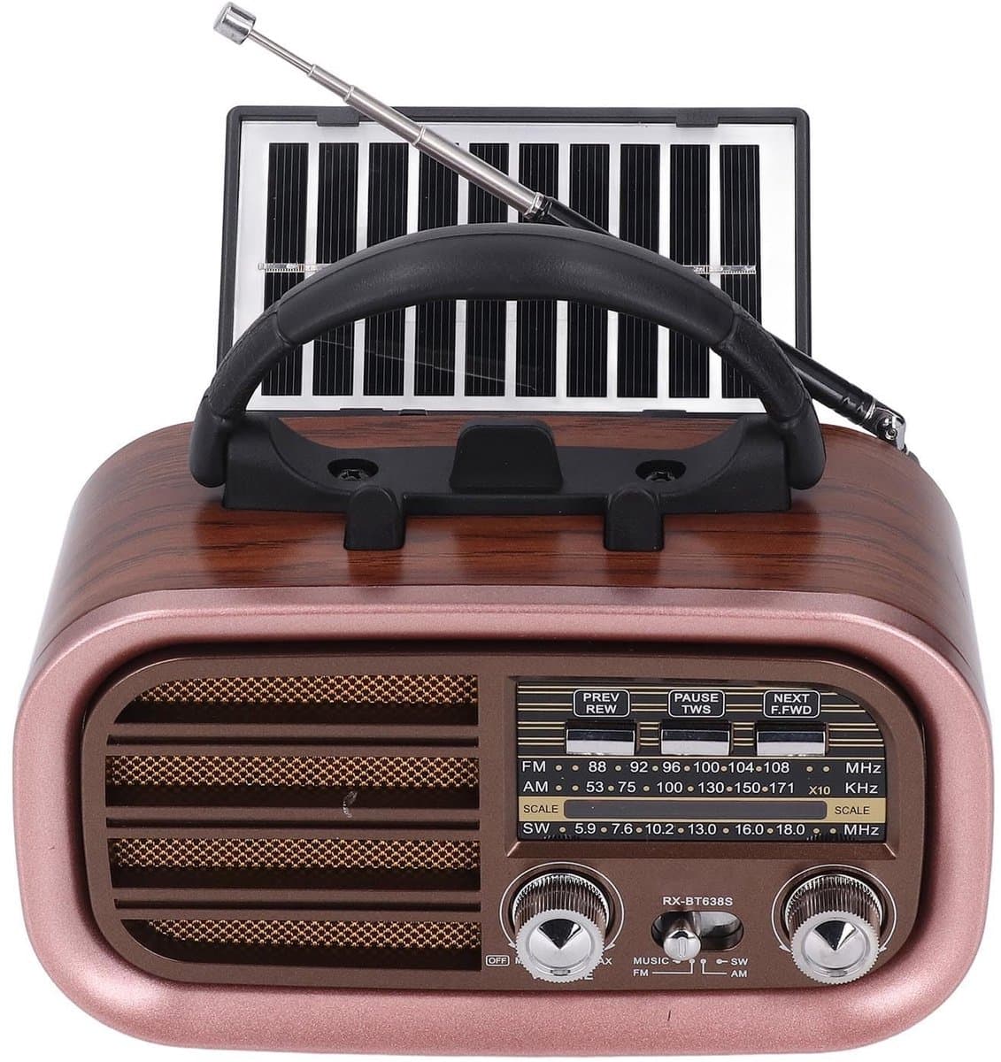 OmGoods - Dailygoody - Vintage draagbare USB BT-luidspreker - Zonne-energie retro radio - Voor kamperen - Uniek ontwerp - Draagbaar en multifunctioneel