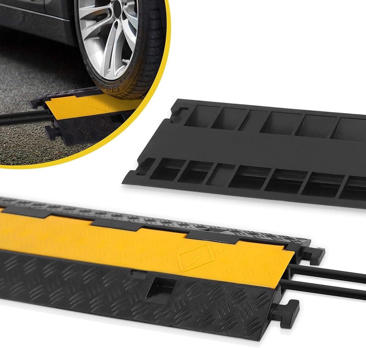 Pyle Duurzame Kabel Ramp Beschermhoes - Zware Gebruik Slang- en Kabelbeschermer met een Maximaal Gewicht van 2000 lbs en 2-Sleuf Kanaalontwerp met Afneembare Deksel - Kabeldekking voor Binnen- en