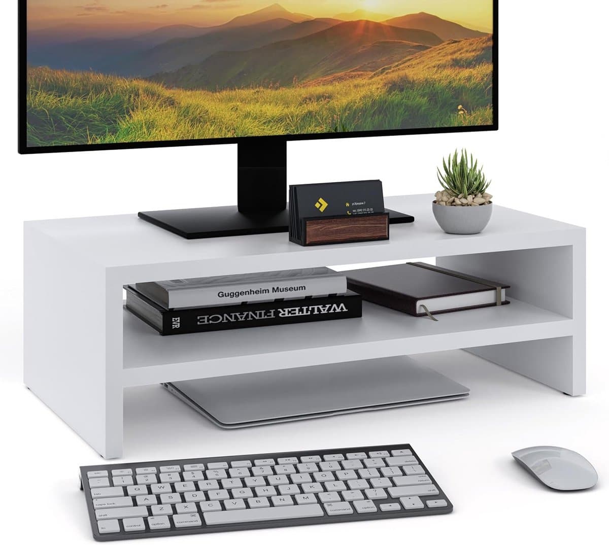 Monitor Verhoger - Bureau Organizer - Werkplek Verbeteren - Dubbele Laag - 41.5 cm Breed - Wit