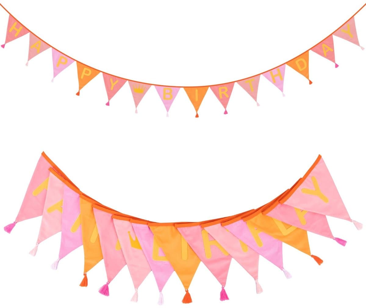 Dailygoody - Vlaggenketting Happy Birthday - Verjaardagsdecoratie - Herbruikbaar en duurzaam - Slinger met kwasten - Feestelijke vlaggetjes - Geschikt...