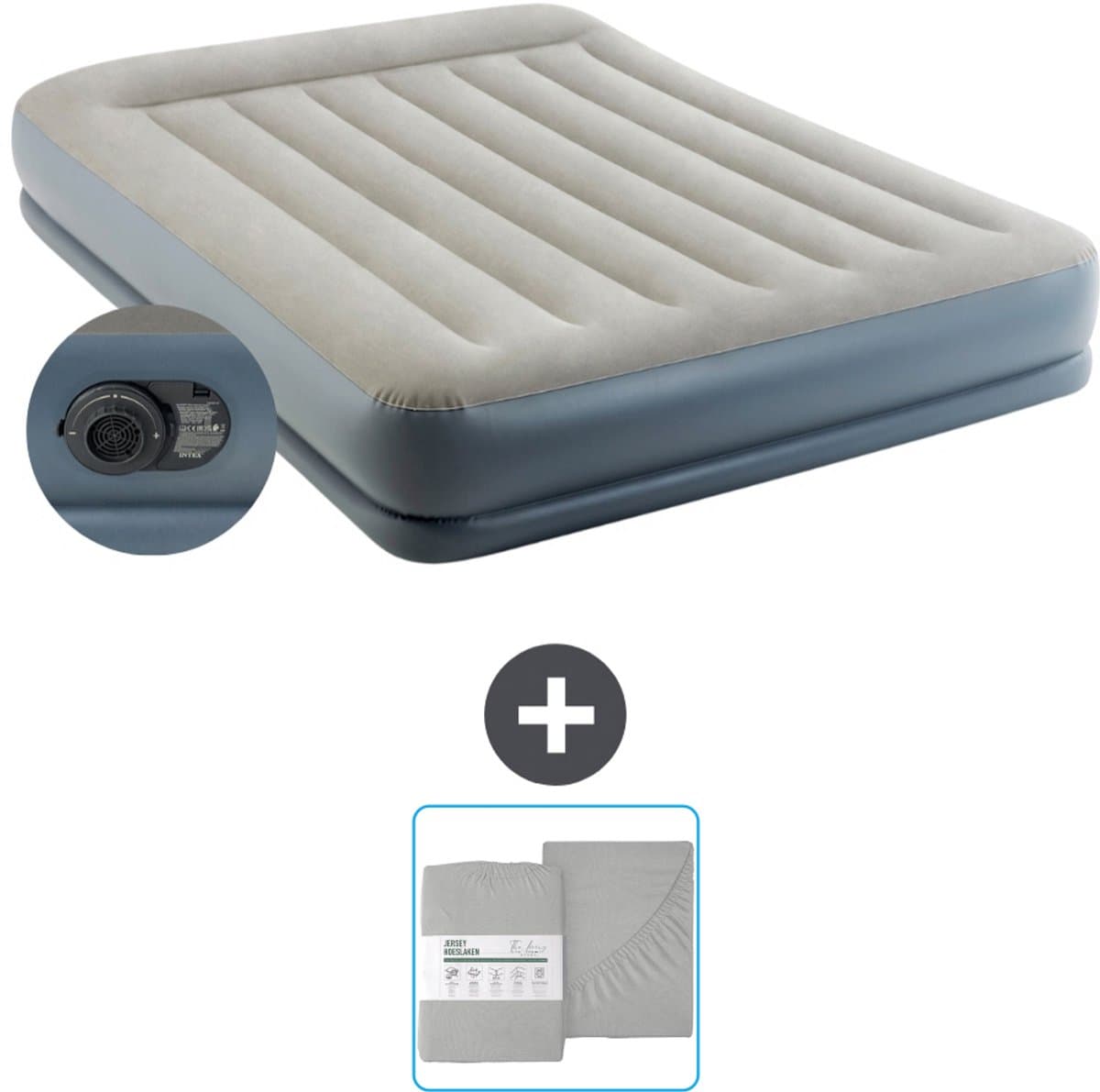 Intex Luchtbed - 2-Persoons - 152 x 203 x 30 cm - Grijs - Inclusief pomp en Hoeslaken