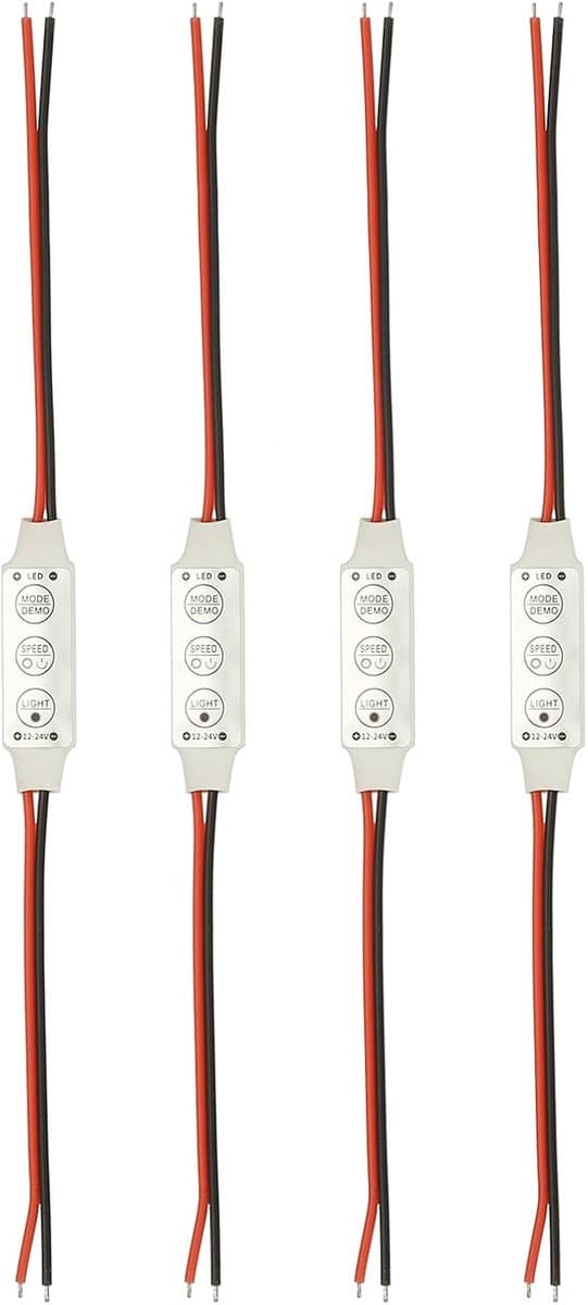 Controller voor LED-strips, DC 12 V tot 24 V 6 A, 3 knoppen, helderheidsregeling, dimmer, lampenswitch voor enkelkleurige strips, verpakking bevat 4 stuks