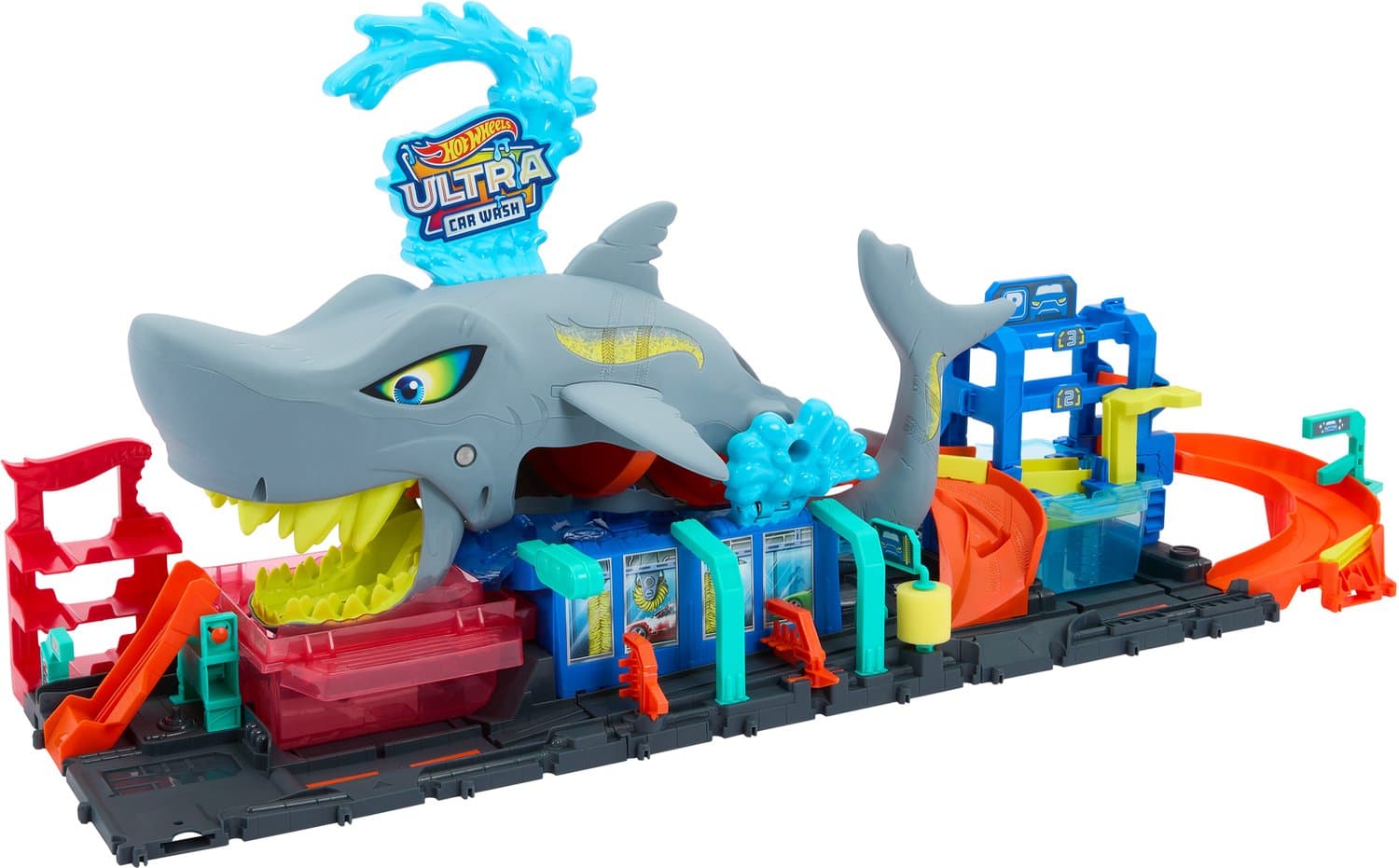 Hot Wheels City shark attack autowasstraat speelset - 91 x 82,55 cm, meerkleurig