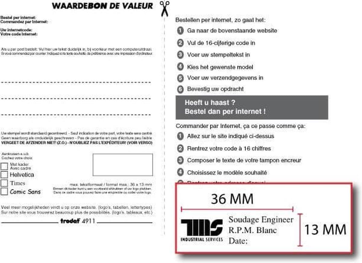 Bon voor een stempelplaatje Trodat Printy 4911