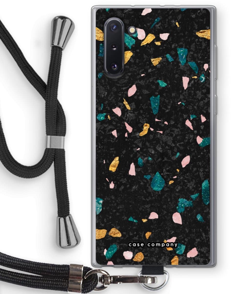 Case Company® - Hoesje met koord geschikt voor Samsung Galaxy Note 10 hoesje met Koord - Terrazzo N°10 - Telefoonhoesje met Zwart Koord - Bescherming aan alle Kanten en Over de Schermrand
