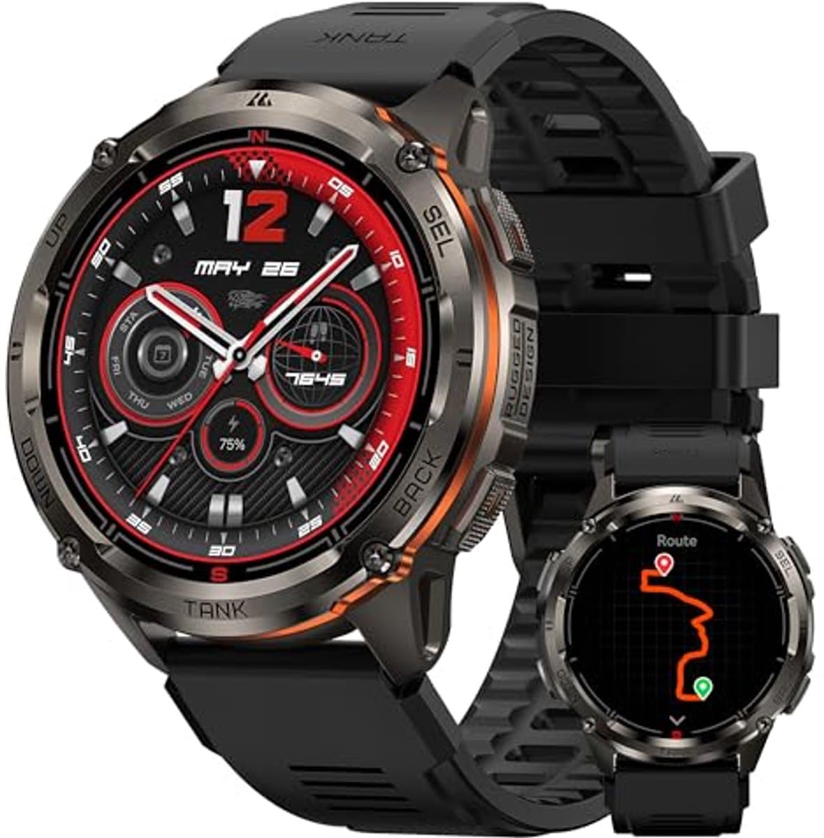 KOSPET Tank T3 Ultra 2 GPS Smartwatch voor heren, roestvrijstalen behuizing, 5 ATM waterdicht, 60+ dagen batterijduur, bluetooth bellen