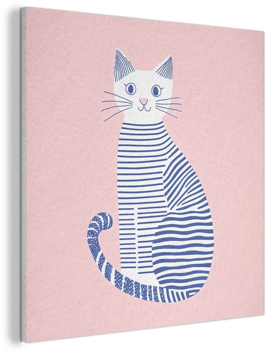 Akoestisch wandpaneel 90x90 cm - Vilt schilderij Kat - Illustratie - Minimalistisch - Roze - Akoestische panelen - Geluidsdempende wanddecoratie - Geluidsisolatie woonkamer - Muurdecoratie geluidspanelen