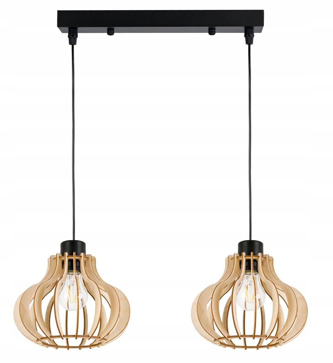 Loft Hanglamp met Houten Kap, 2x E27 Fitting