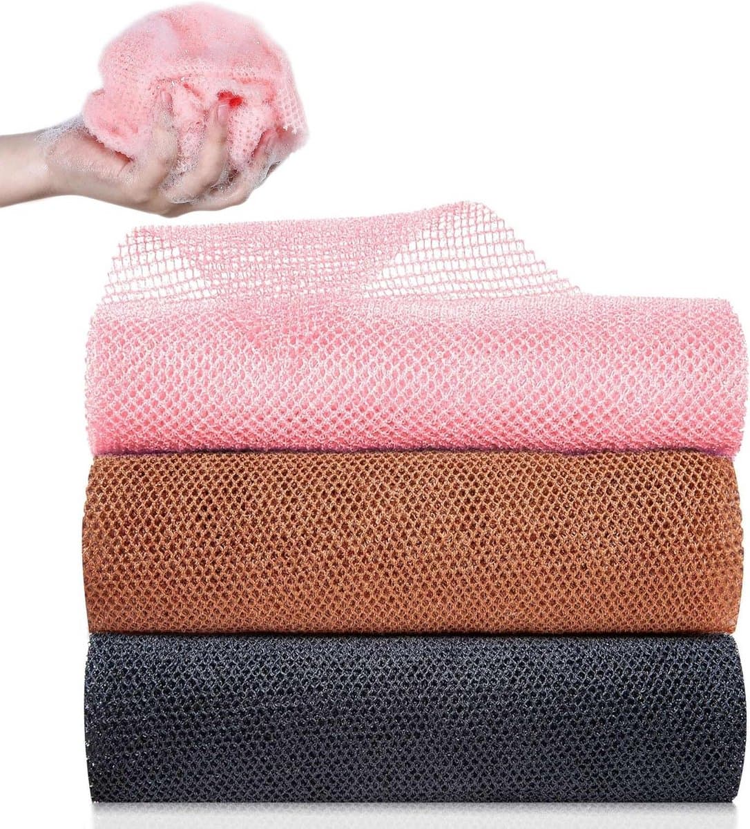3-Pack Exfoliërende Douche Mesh Badspons - Rugscrubber & Lichaamsspons voor Mannen en Vrouwen