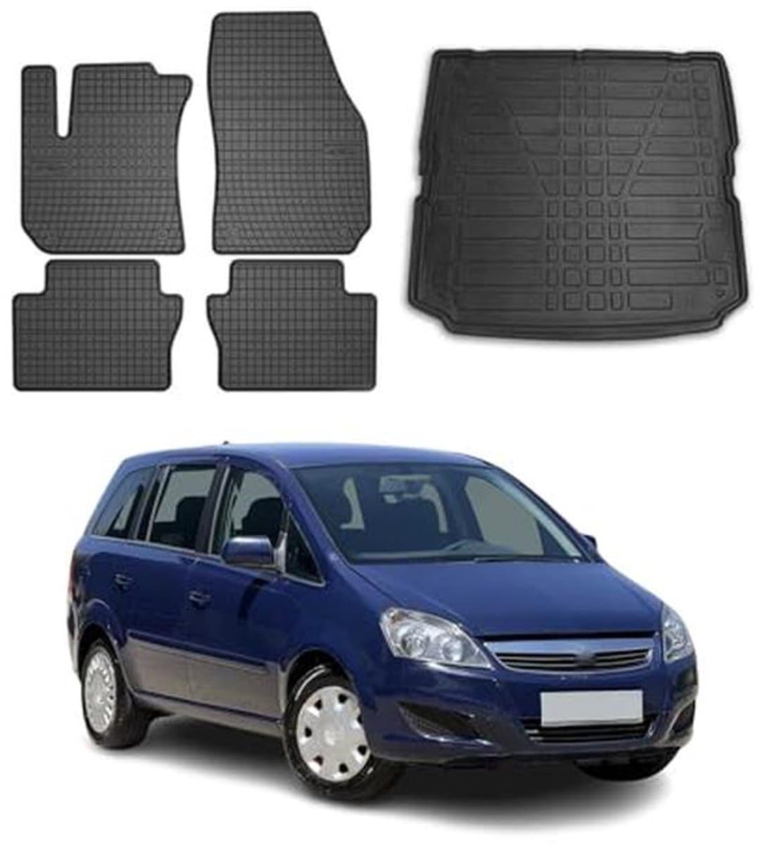 Automatten en Kofferbakmat voor Opel Zafira B (2005-2011) - Rubber, 3D-Pasvorm, Hoogwaardige Bescherming