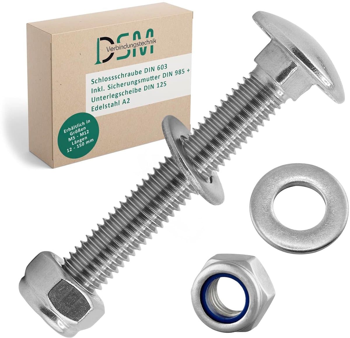 Slotbouten Set - Borgmoeren Sluitringen - Stabiele Verbindingen - Roestvrij Staal A2 - M6 x 50 mm - 25 Stuks