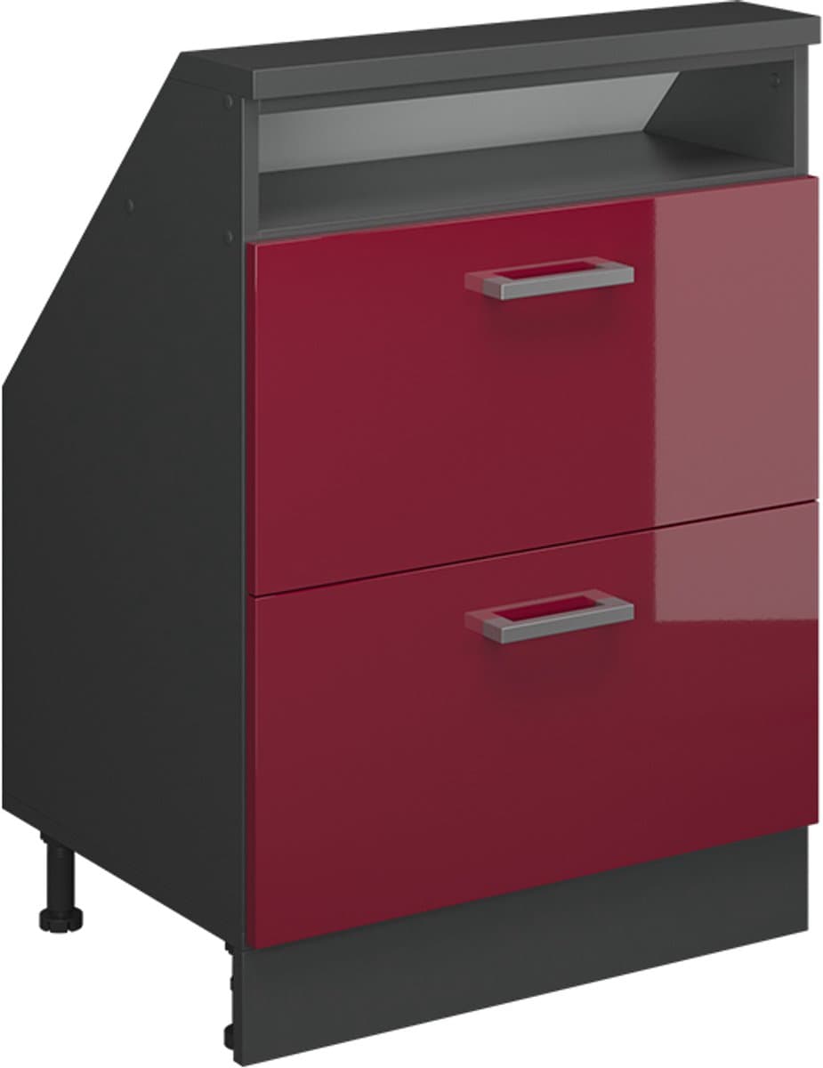 Vicco Rion Kast voor schuine wand – met 2 laden Rood hoogglans/antraciet