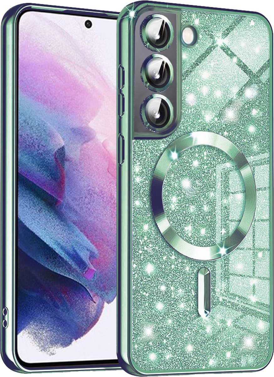 Techsuit Luxury Glitter Back Cover hoesje met MagSafe voor Samsung Galaxy S22 - Lichtgroen