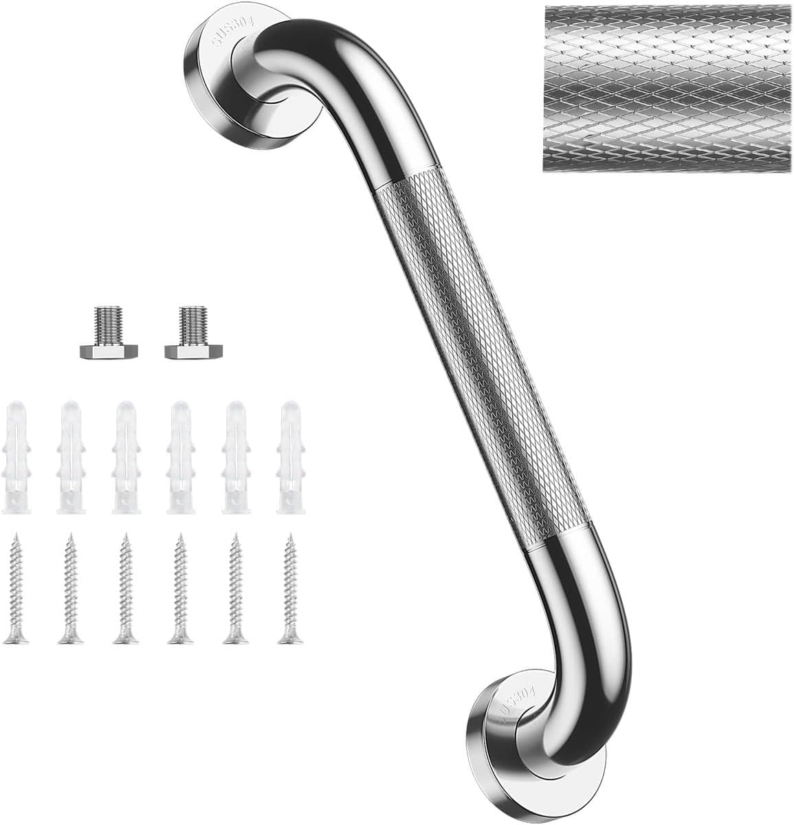 Badkamer Handgreep - Veiligheidssteun Wandbeugel - Extra Stabiliteit - Gekarteld Patroon Grip - 40 cm - Zilver