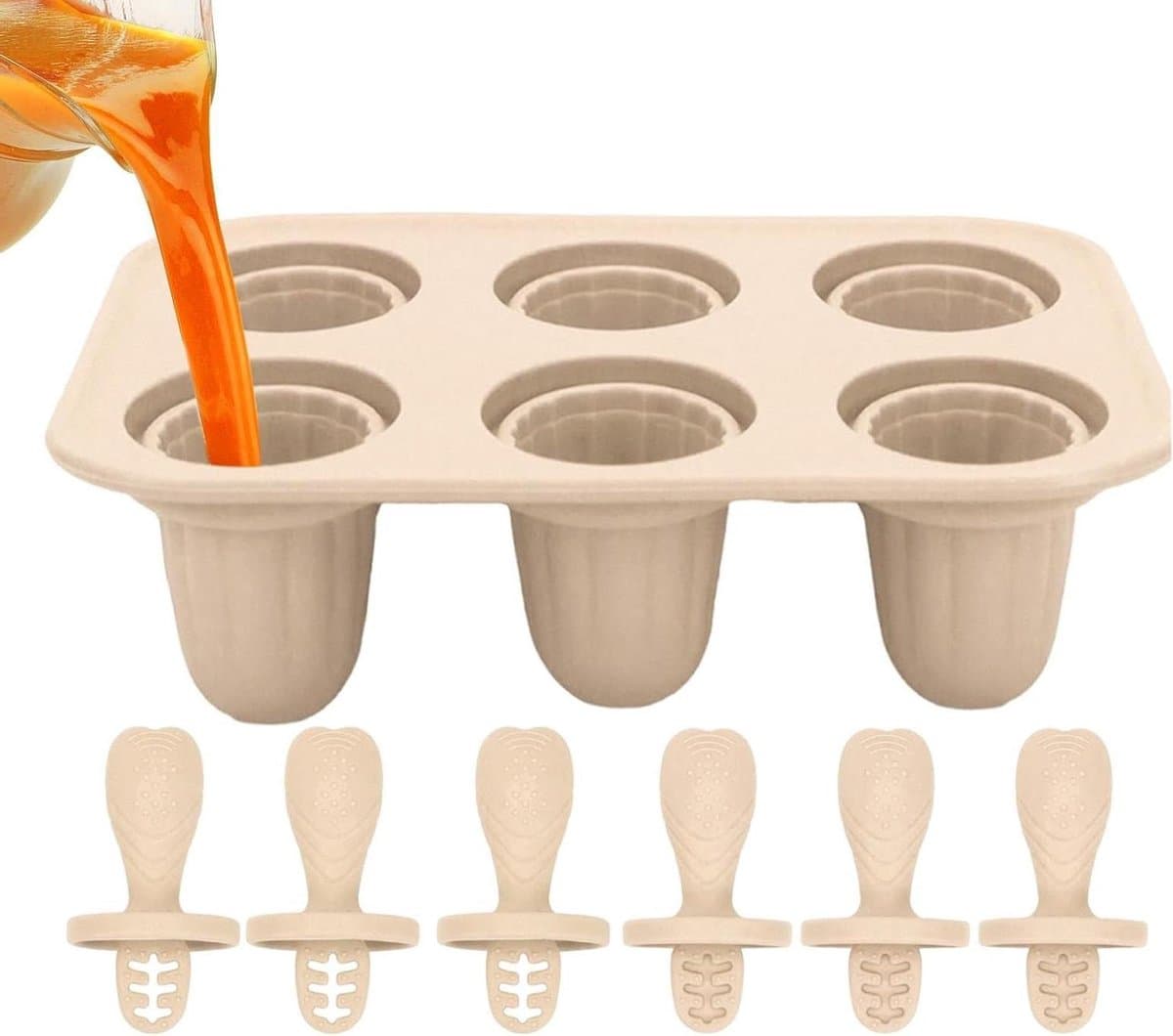 IJslolly Vormen - Diepvriesbakjes Maker - Zelfgemaakte Snacks Maken - Herbruikbare Siliconen - 6 Vakken - Crèmekleurig