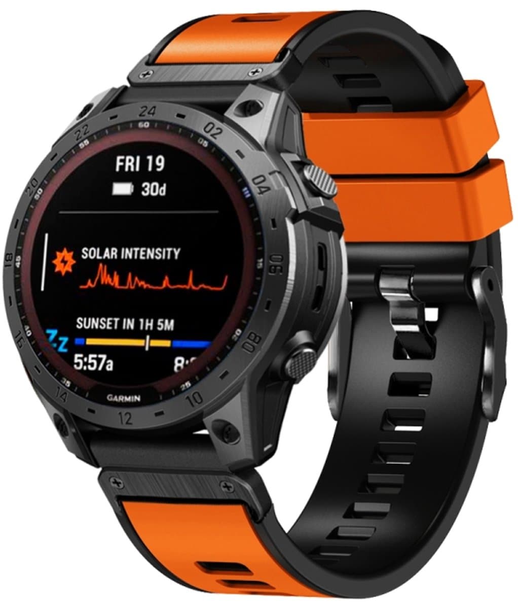 Voor Garmin Fenix 7X 26 mm platbinding tweekleurige siliconen horlogeband met snelsluiting (oranje zwart)