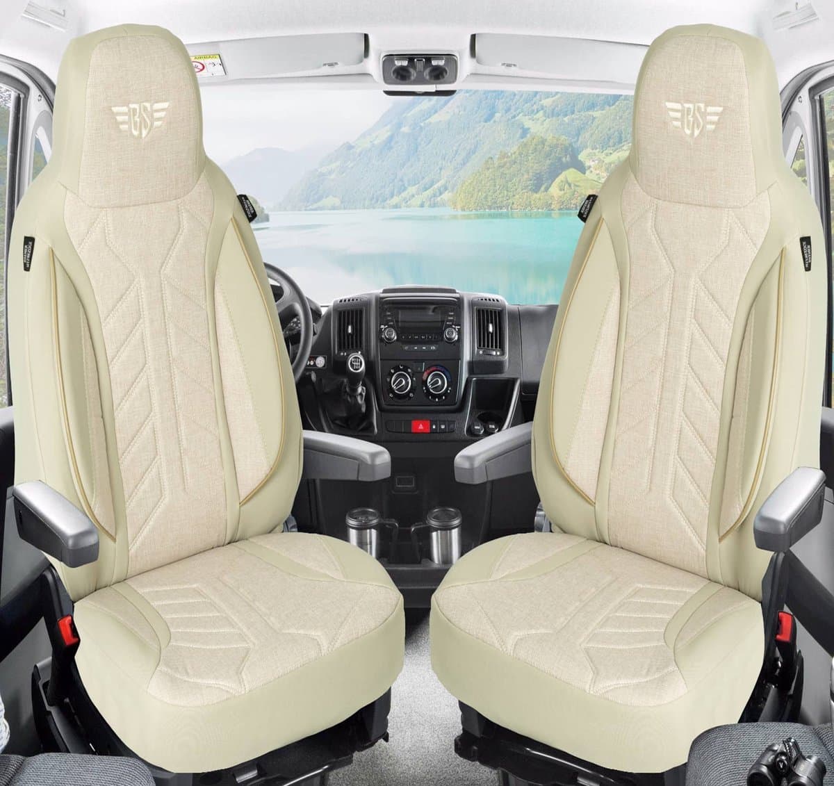 Premium Camper stoelhoezen voor Benimar Mileo PLKT205 in Beige (2 losse stoelen)