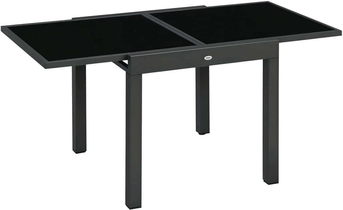 Bresht Uitschuifbare Tuintafel - Uitschuifbaar tafelblad - Voor dagelijks buitengebruik - Zwart - Aluminium - 160 × 80 × 75 cm