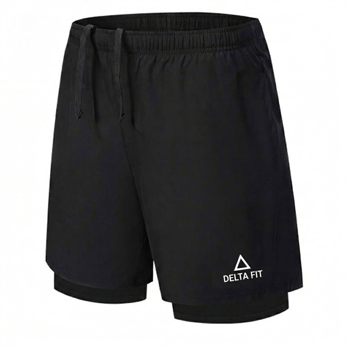 Delta Fit 2 in 1 hardloopbroek zwart met extra lange ondershort - Maat L
