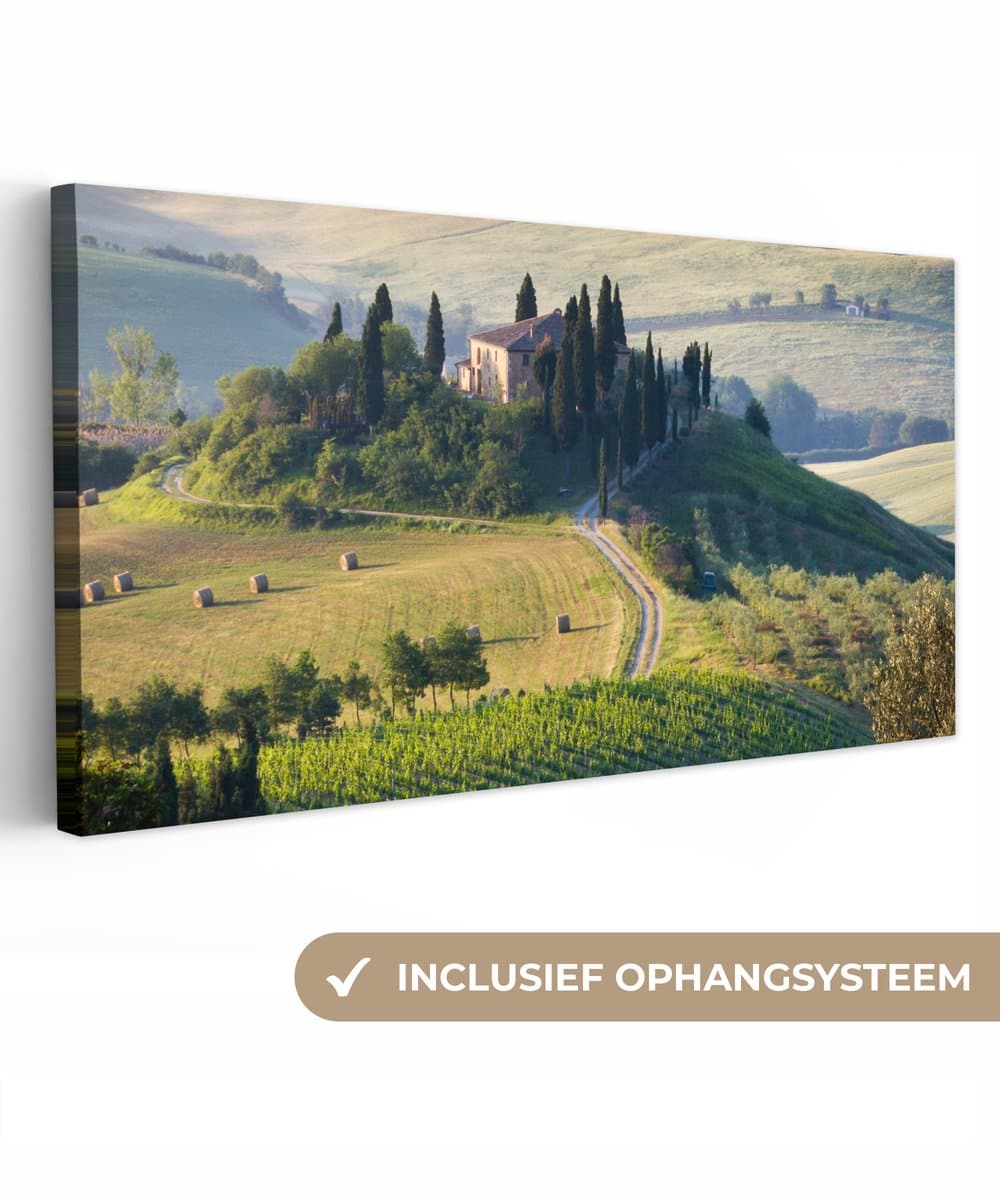 Canvas schilderij 80x40 cm - Wanddecoratie Toscane - Landschap - Groen - Muurdecoratie woonkamer - Slaapkamer decoratie - Kamer accessoires - Schilderijen op canvas