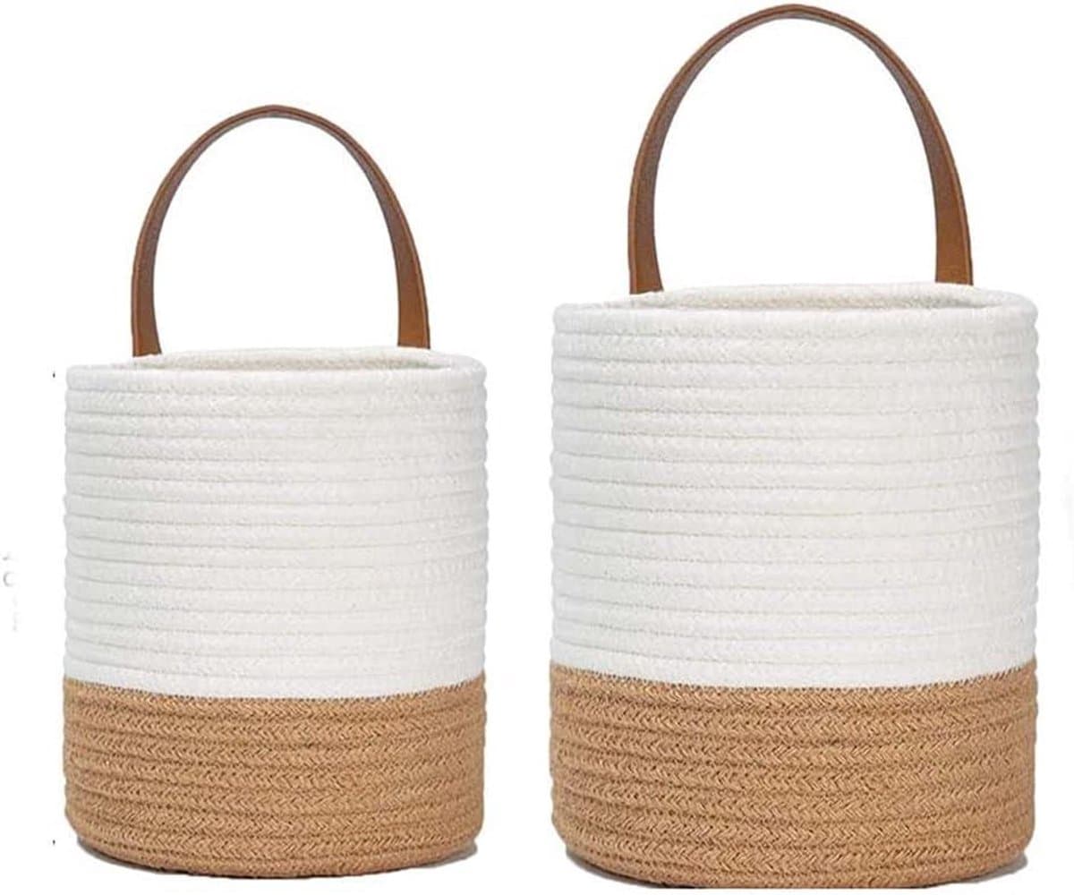 Geweven Mand - Bloempot - Planten Decoratie - Waterdichte Voering - Set van 2 - Beige