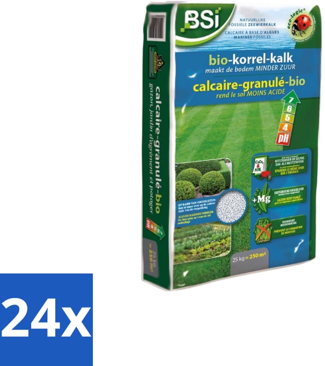BSI – Bio Korrelkalk – Bodemverbetering & Ontzuring – 25 kg - Voordeelverpakking - 24 stuks