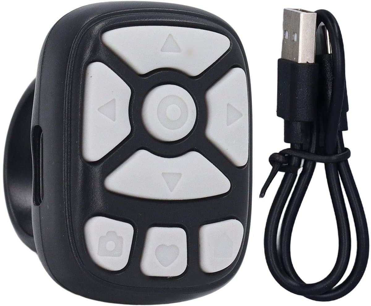 Allecto- Draadloze Camera-afstandsbediening - Oplaadbaar - Telefoons en Tablets - Draadloze Remote Control - Zwart - Page Turner, Scrollring voor TIKTok - Geschikt voor Verschillende Modellen.