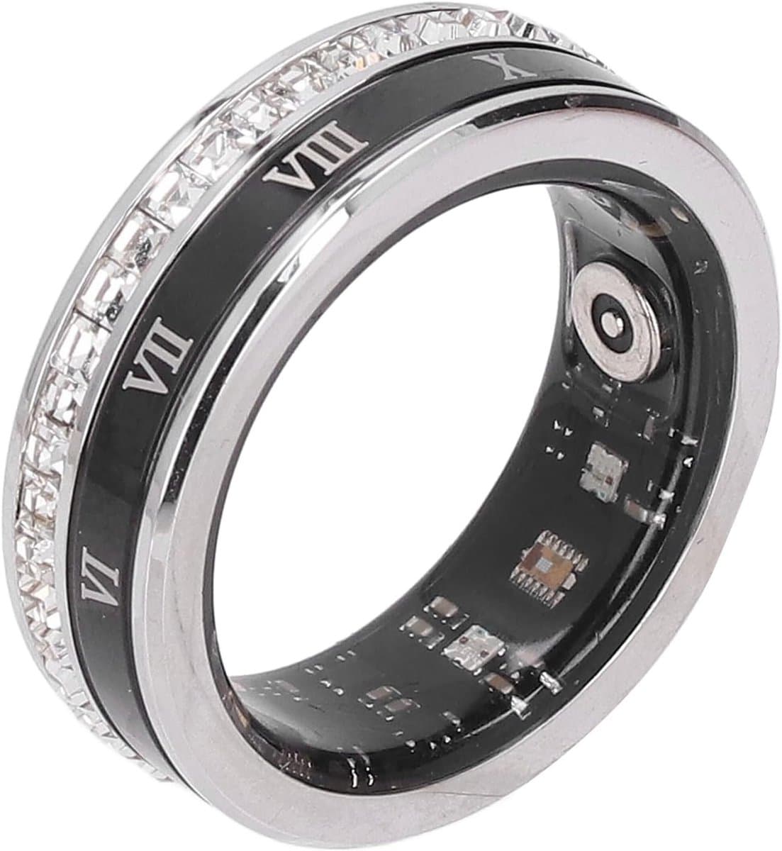 Slimme ring voor dames en heren, fitnesstracker, aanraakbediening, waterdicht, 5 ATM, geschikt voor iOS en Android , Fitness Trackers voor Vrouwen Stap Tellen Magnetisch Opladen Fitness Ring voor Thuis Outdoor , Zilver (8)