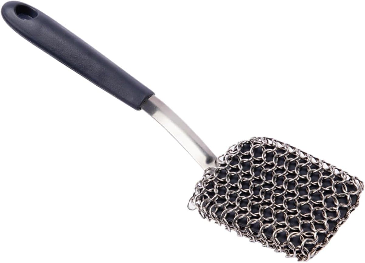 Grillreinigingsborstel, pot scrubber borstel, siliconen lange handgreep, roestvrij stalen borstels, hittebestendige grip voor buiten, barbecue, camping en backyard koken, 7 x 24 cm