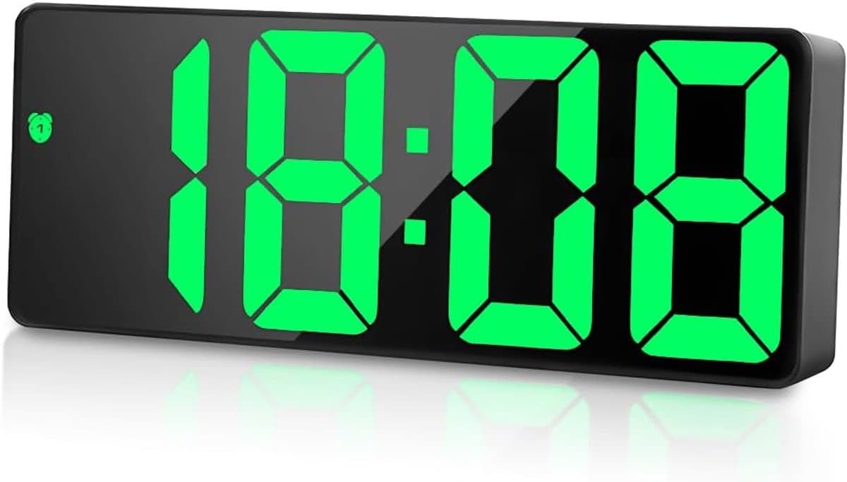 JeiibrZui Digitale LED Wekker - Groot Scherm met Temperatuur - 16x6x2,5 cm - USB of Batterij Voeding - Zwarte Nachtklok voor Slaapkamer en Kantoor