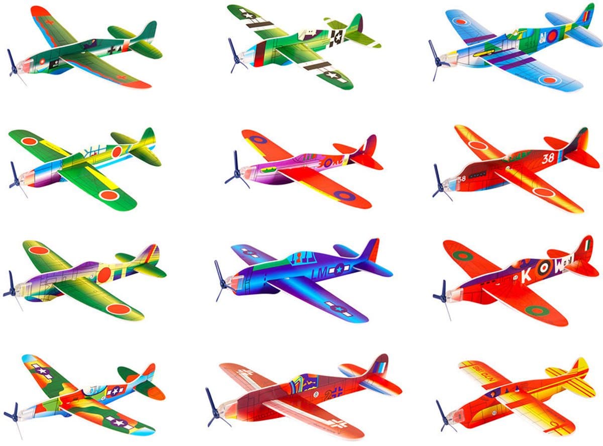 48 Stuks - Uitdeelcadeautjes - Fighter Gliders vliegtuig - Zweefvliegtuigen - Model: Foam Vliegtuigen in Display