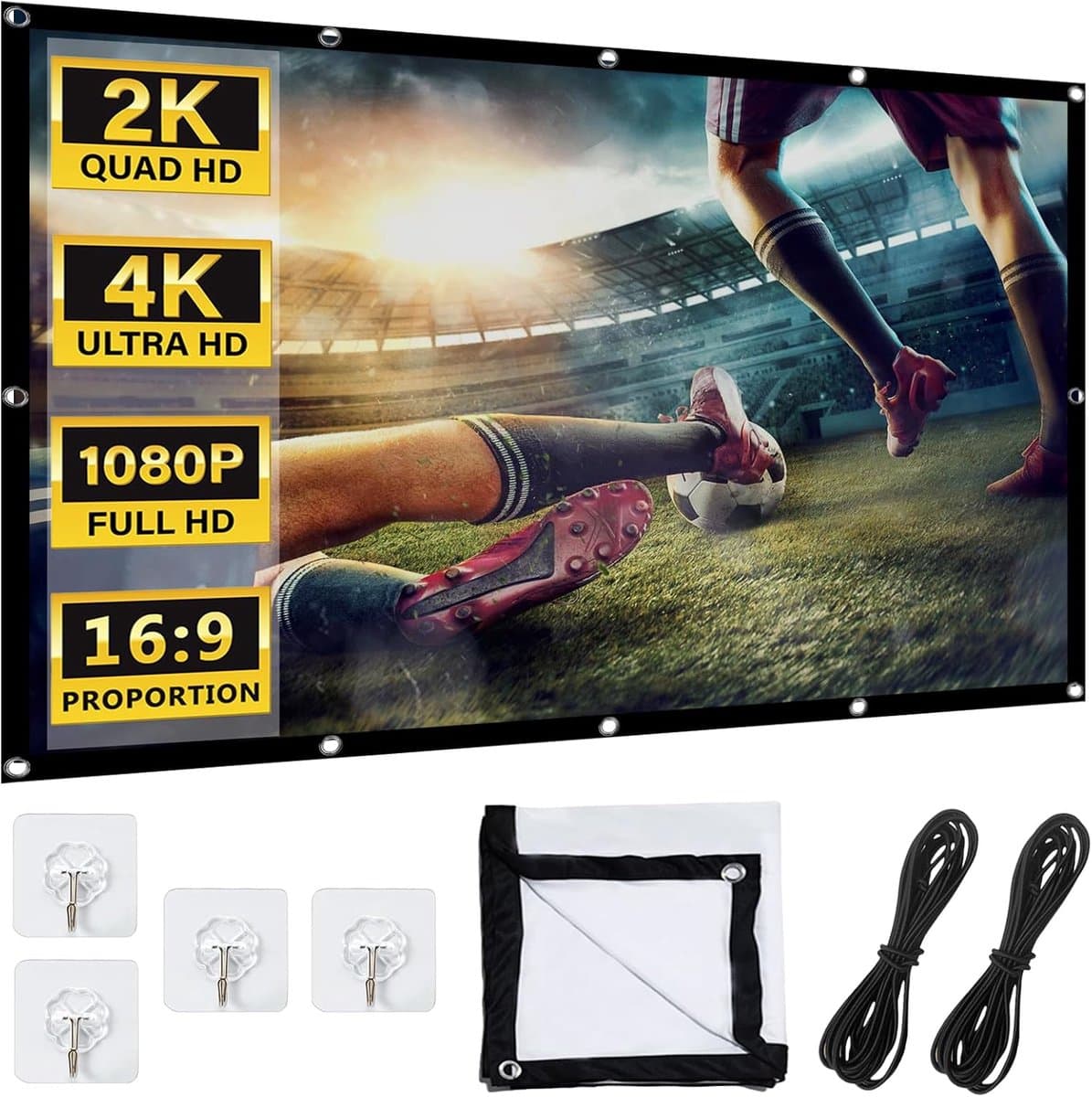120 inch: projectiescherm 16:9 HD, outdoor projectiescherm, anti-rimpel, opvouwbaar scherm voor thuis, kantoor, school, camping
