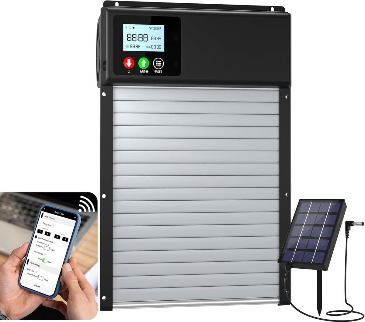 Automatische 3-in-1 Kippenklep op Zonne-energie met WiFi Afstandsbediening en LCD-Display