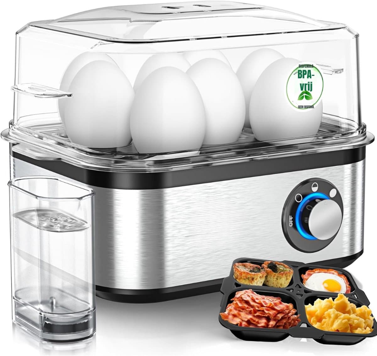 MMP® Eierkoker electrisch - Eierkoker - Eierkoker met timer - Zilver - 21cm x 17cm x 15cm
