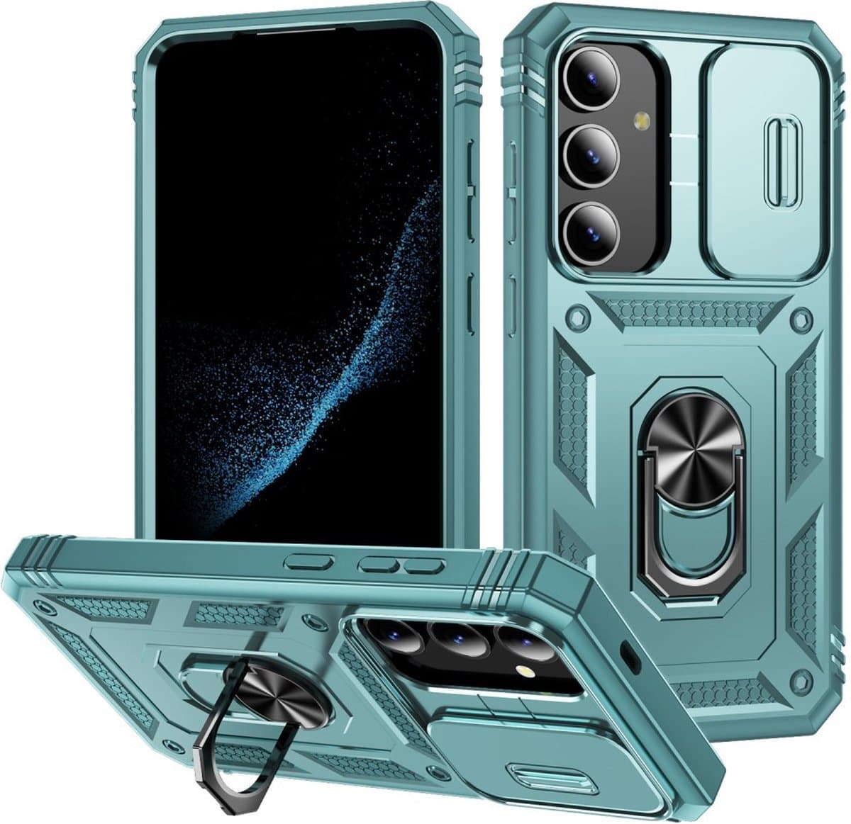 Coverup Hoesje - Geschikt voor Samsung Galaxy S24 Plus Hoesje - Coverup Ring Kickstand Back Cover met Camera Shield - Groen