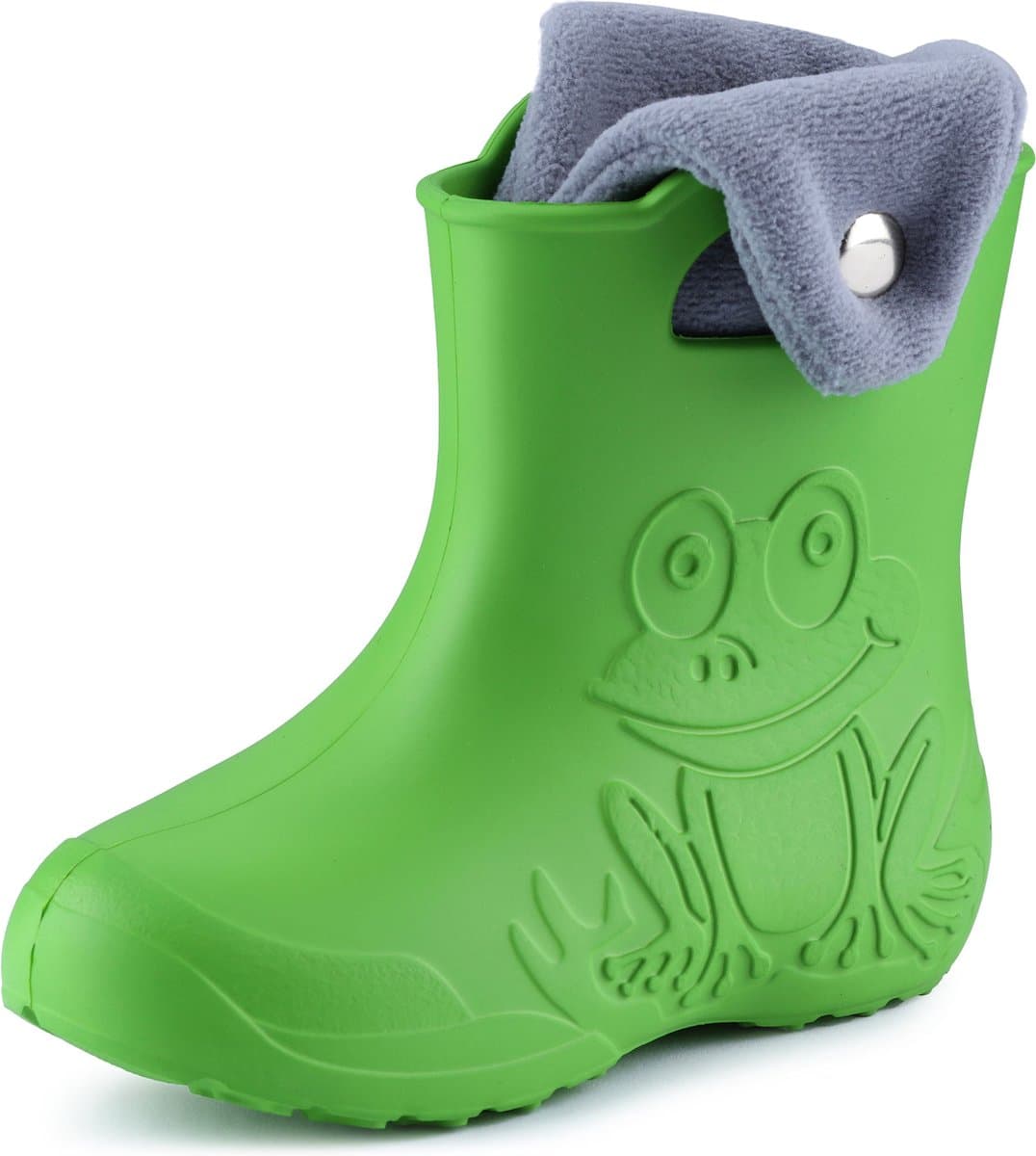Ladeheid LA-CA-FrogButton Kinder Regenlaarzen - Rubber - met Binnenschoen - EVA - Wasbare Binnenschoen – Groen/Grijs -26/27