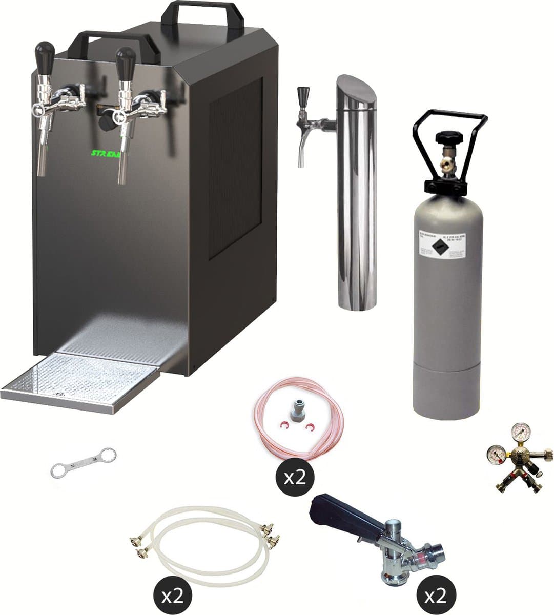 Complete set - Biertap - STREAM 80 bierkist, doorstroomkoeler 2-lijns droge koeler, Type S, KeyKeg
