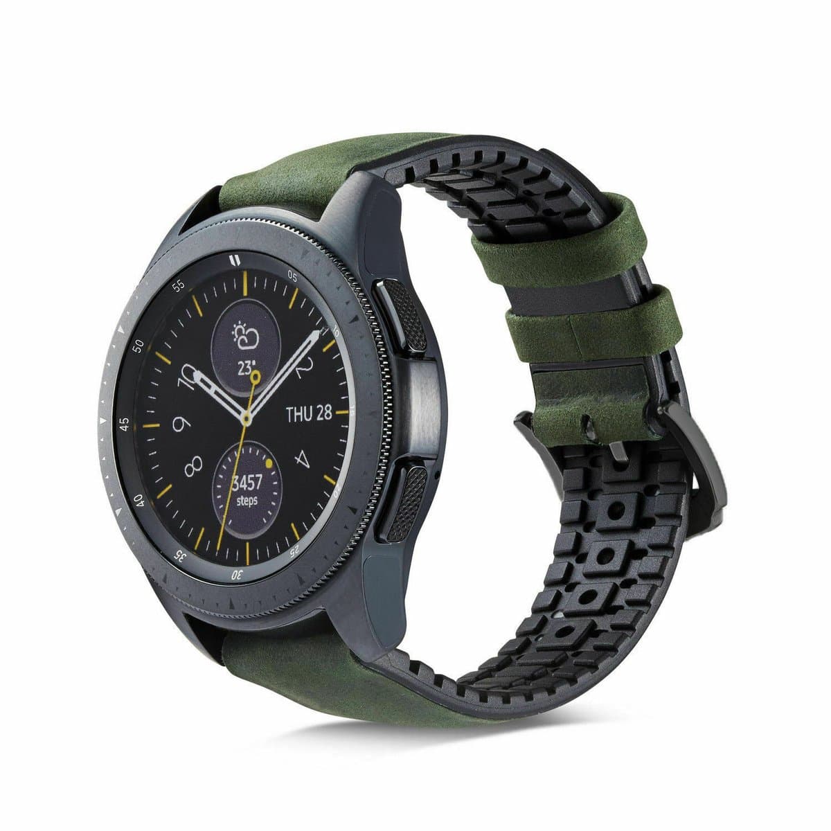 Geschikt voor Samsung Galaxy Watch leren silicone band - zwart/groen - 41mm / 42mm