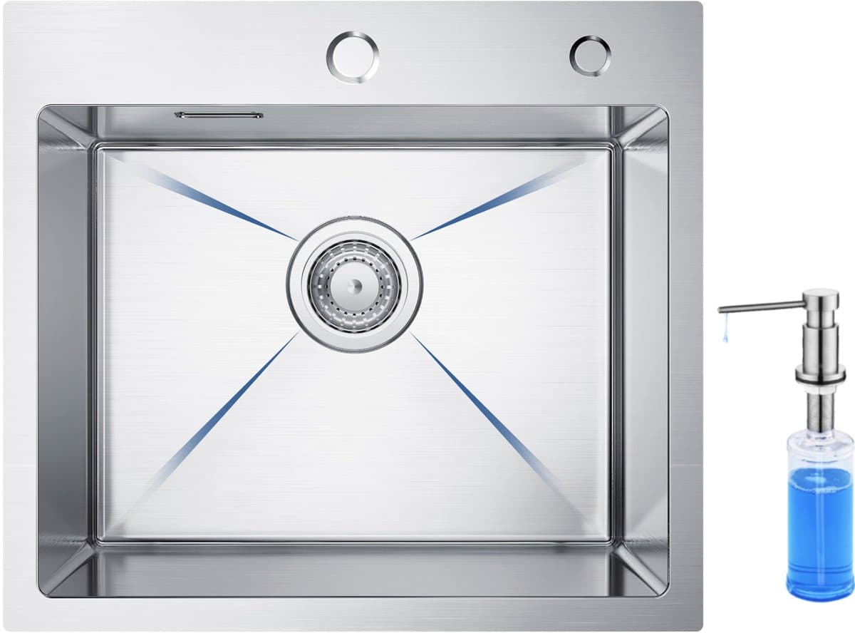 CECIPA max 50x45CM Spoelbak - Spoelbak Keuken RVS Met Zeepdispenser 300ML - Spoelbak Met Kraangat - Enkele spoelbakken - Spoelbakken Keuken – Spoelbakken met Afvoer