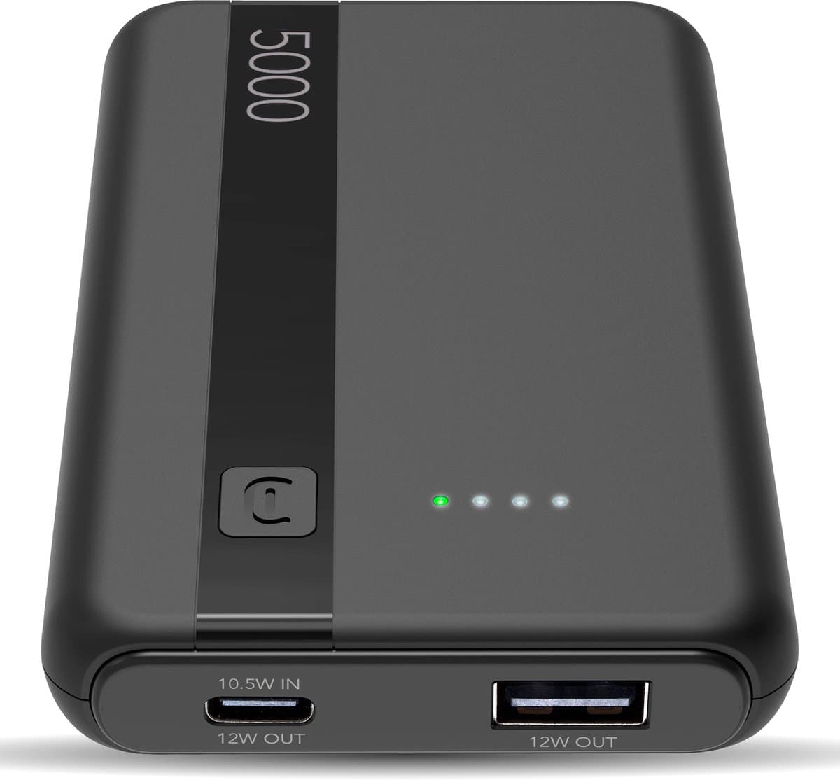 Cellularline Entry Powerbank 5000mAh - 12W USB-A - USB-C Input - Zwart