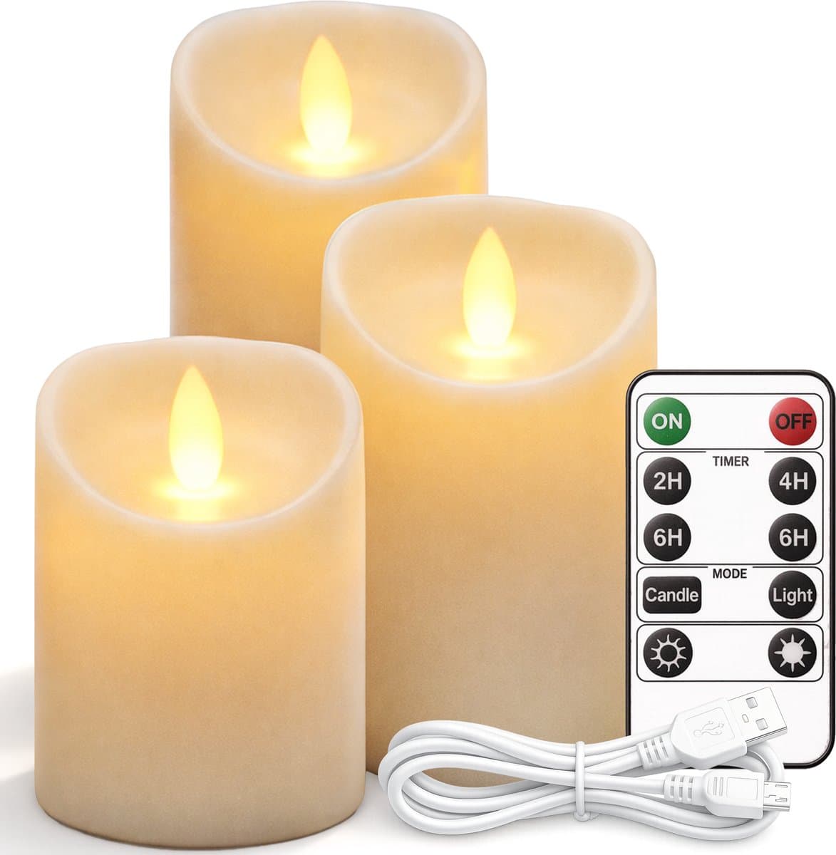 3 Oplaadbare LED Kaarsen met afstandbediening