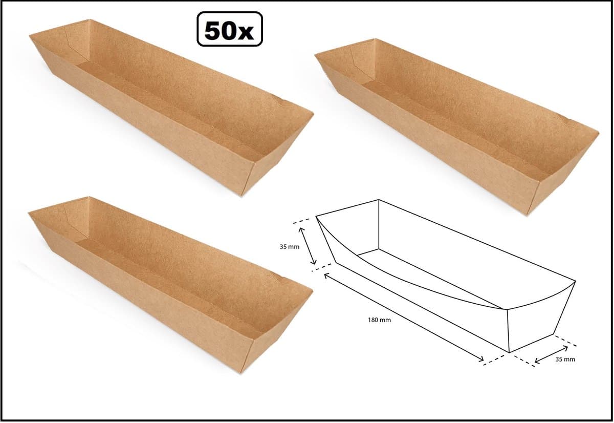 50x Frikandelbakje kraft bruin A16 – karton - Frikandel bakje snacks food take away festival thema feest